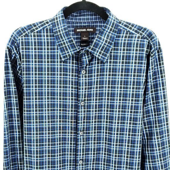 Michael Kors 100% Cotton Tailored Fit Blue/Black Plaid Casual Button Down L - Picture 5 of 16